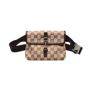 Gucci Beige Ebony GG Canvas Leather Waist Belt Bag